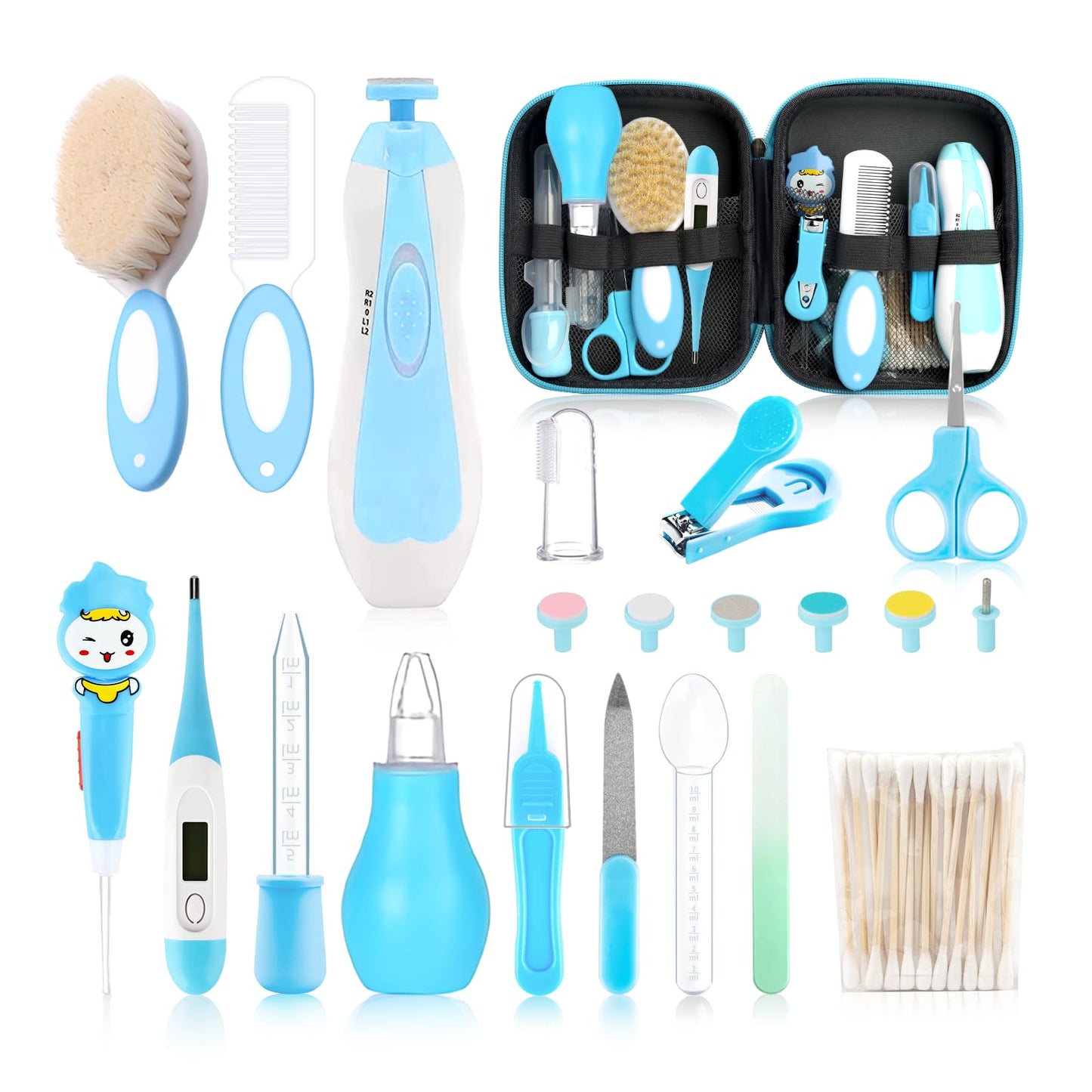 Baby Grooming Kit，Electric Safety Nail Trimmer Baby Nursery Kit，Infant Safety Care Set with Hair Brush Comb Nail Clipper Nasal AspiratorBaby Essentials Kit for Newborn Girls Boys (22 PC-Blue Kit)